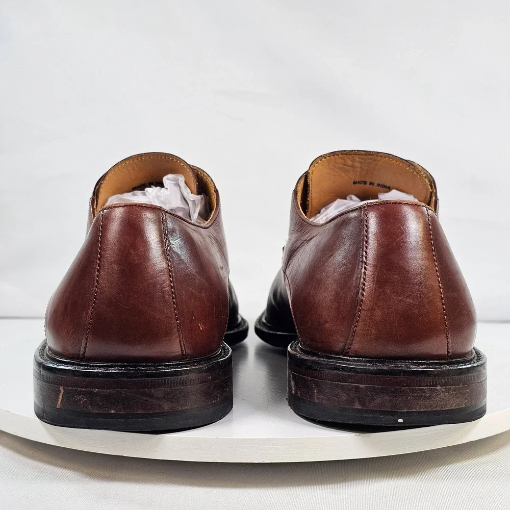 Johnston & Murphy Mens Brown Leather Apron Toe Oxford Dress Shoes Size 10M